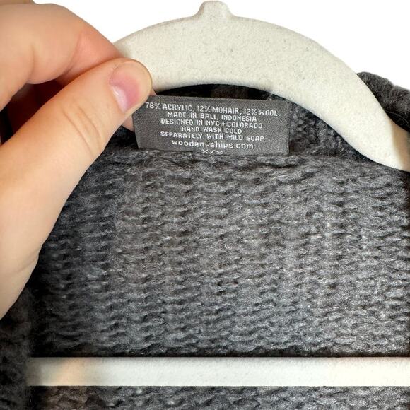 Wooden Ships Gray Open Front Semi Cropped Cardigan Wool Mohair‎ Small - Picture 6 of 7